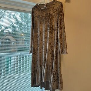 Crushed velvet BabyO hi-lo dress, modest, stretch fabric